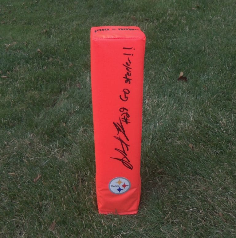 PITTSBURGH STEELERS SHARMARKO THOMAS SIGNED AUTOGRAPHED FOOTBALL PYLON COA PROOF
 COLLECTIBLE MEMORABILIA