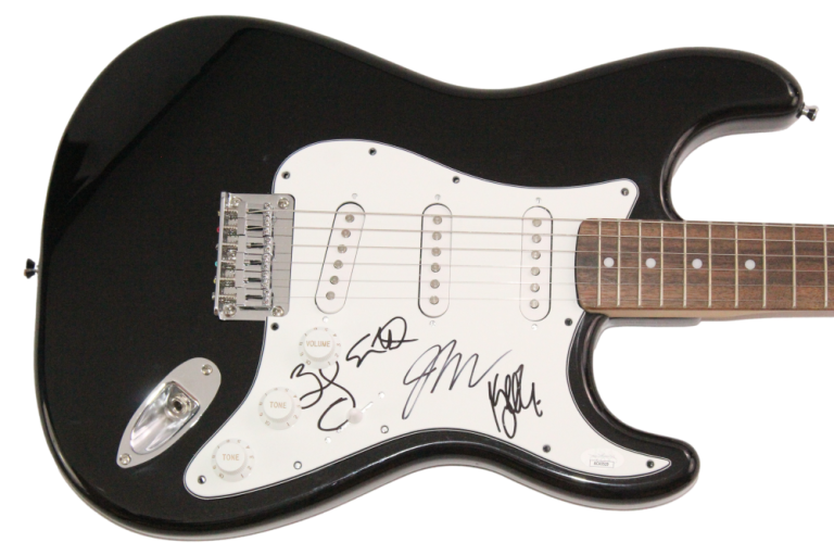 PORTUGAL THE MAN FULL BAND SIGNED AUTOGRAPH BLACK FENDER ELECTRIC GUITAR JSA COA COLLECTIBLE MEMORABILIA