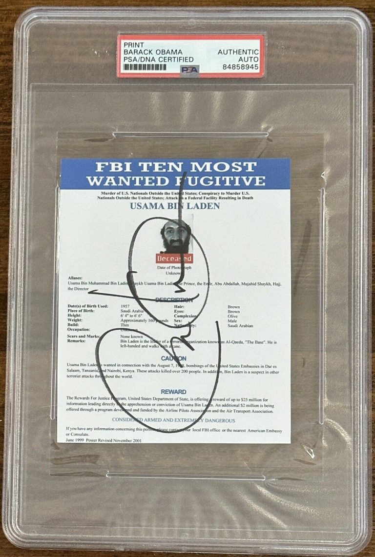 PRESIDENT BARACK OBAMA SIGNED OSAMA BIN LADEN WANTED POSTER PSA DNA
