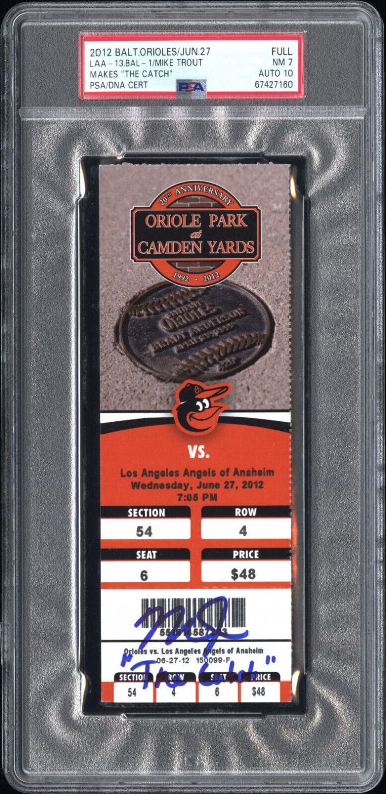 PSA/DNA ANGELS MIKE TROUT SIGNED AUTOGRAPHED 6/27/12 “THE CATCH” TICKET! AUTO
 COLLECTIBLE MEMORABILIA