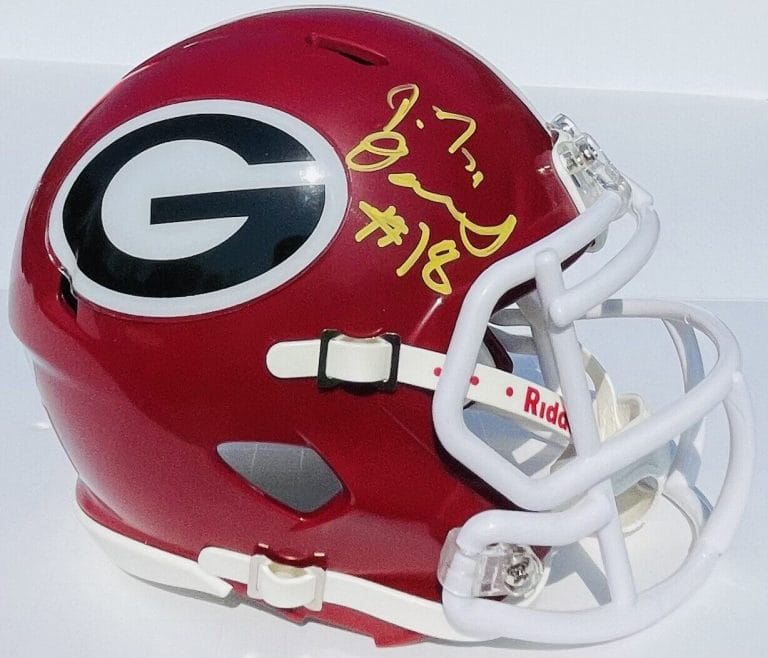 PSA/DNA GEORGIA #18 JT DANIELS SIGNED AUTOGRAPHED SPEED MINI FOOTBALL HELMET UGA
 COLLECTIBLE MEMORABILIA