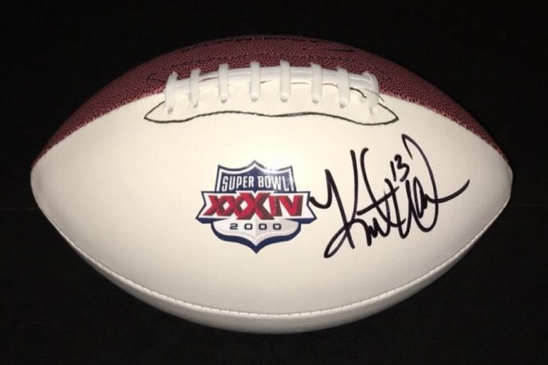 RAMS #13 KURT WARNER SIGNED AUTOGRAPHED XXXIV LOGO FOOTBALL COA! SB CHAMPION!!
 COLLECTIBLE MEMORABILIA