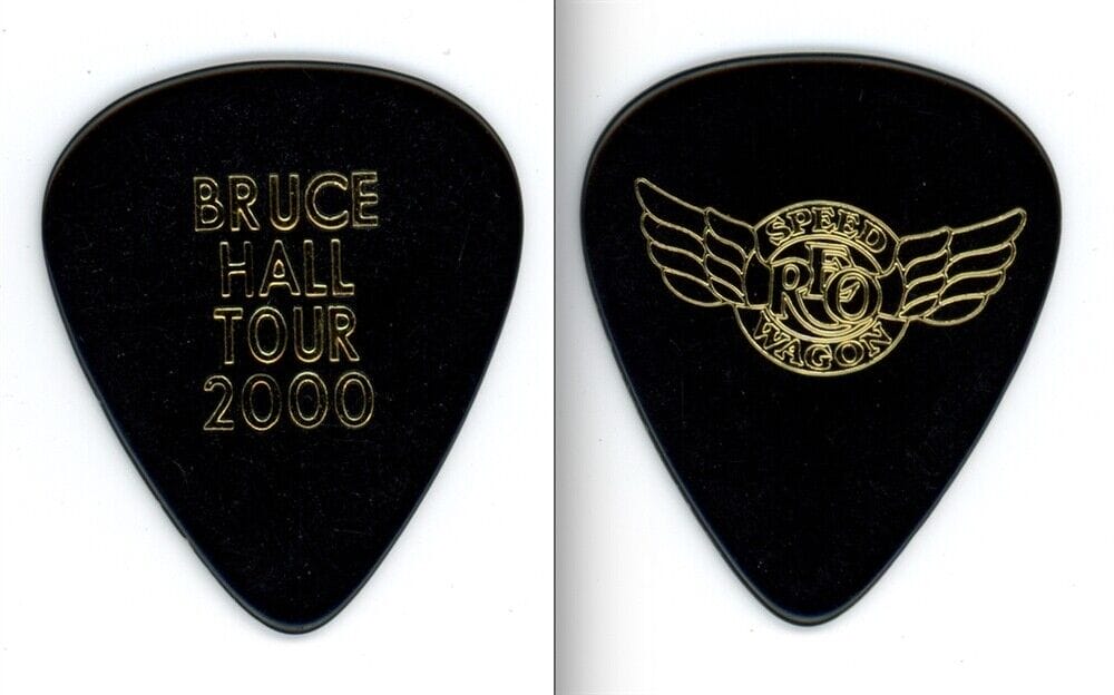 REO Speedwagon 2000 Bruce Hall Gold/Black Guitar Pick | Autographia