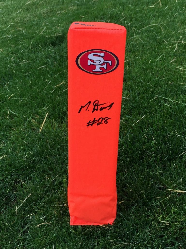 SAN FRANCISCO 49ERS MIKE DAVIS SIGNED AUTOGRAPHED FOOTBALL END ZONE PYLON COA!
 COLLECTIBLE MEMORABILIA