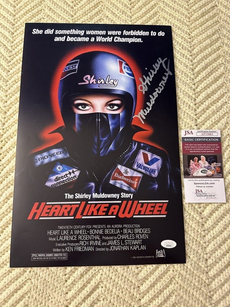 SHIRLEY MULDOWNEY SIGNED 11×17 HEART LIKE A WHEEL POSTER JSA AUTHENTICATED COA
 COLLECTIBLE MEMORABILIA