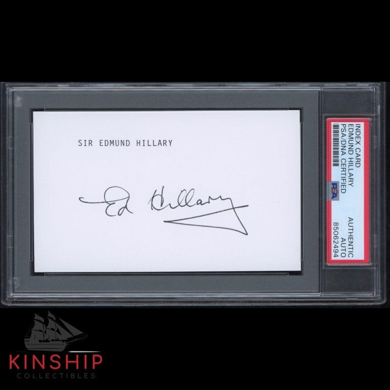 SIR EDMUND HILLARY SIGNED 3×5 INDEX CARD PSA DNA SLABBED MT EVEREST AUTO C2032
 COLLECTIBLE MEMORABILIA