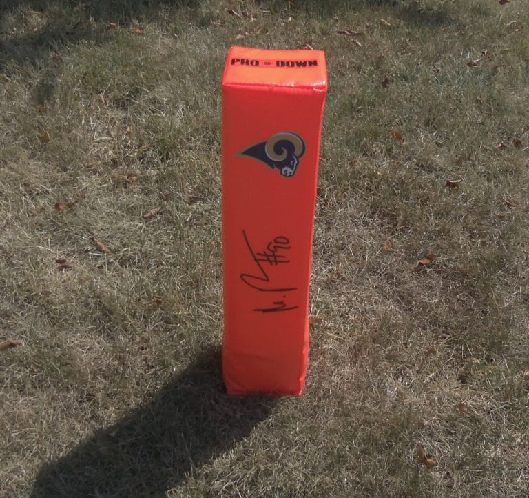 ST LOUIS RAMS #90 MICHAEL BROCKERS SIGNED AUTOGRAPHED FOOTBALL PYLON COA! PROOF
 COLLECTIBLE MEMORABILIA