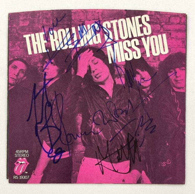 THE ROLLING STONES X5 SIGNED AUTOGRAPH MISS YOU 45 RECORD MICK JAGGER W/ BECKETT COLLECTIBLE MEMORABILIA