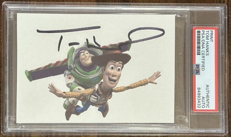 TOM HANKS SIGNED DISNEY TOY STORY WOODY BUZZ PICTURE PRINT PSA DNA COA AUTOGRAPH COLLECTIBLE MEMORABILIA