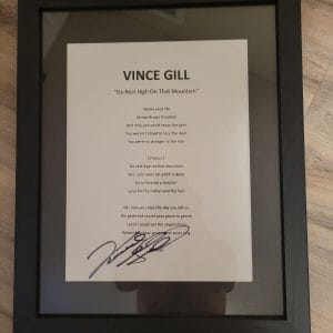 VINCE GILL SIGNED FRAMED GO REST HIGH ON THAT MOUNTAIN AUTOGRAPHED LYRIC SHEET
