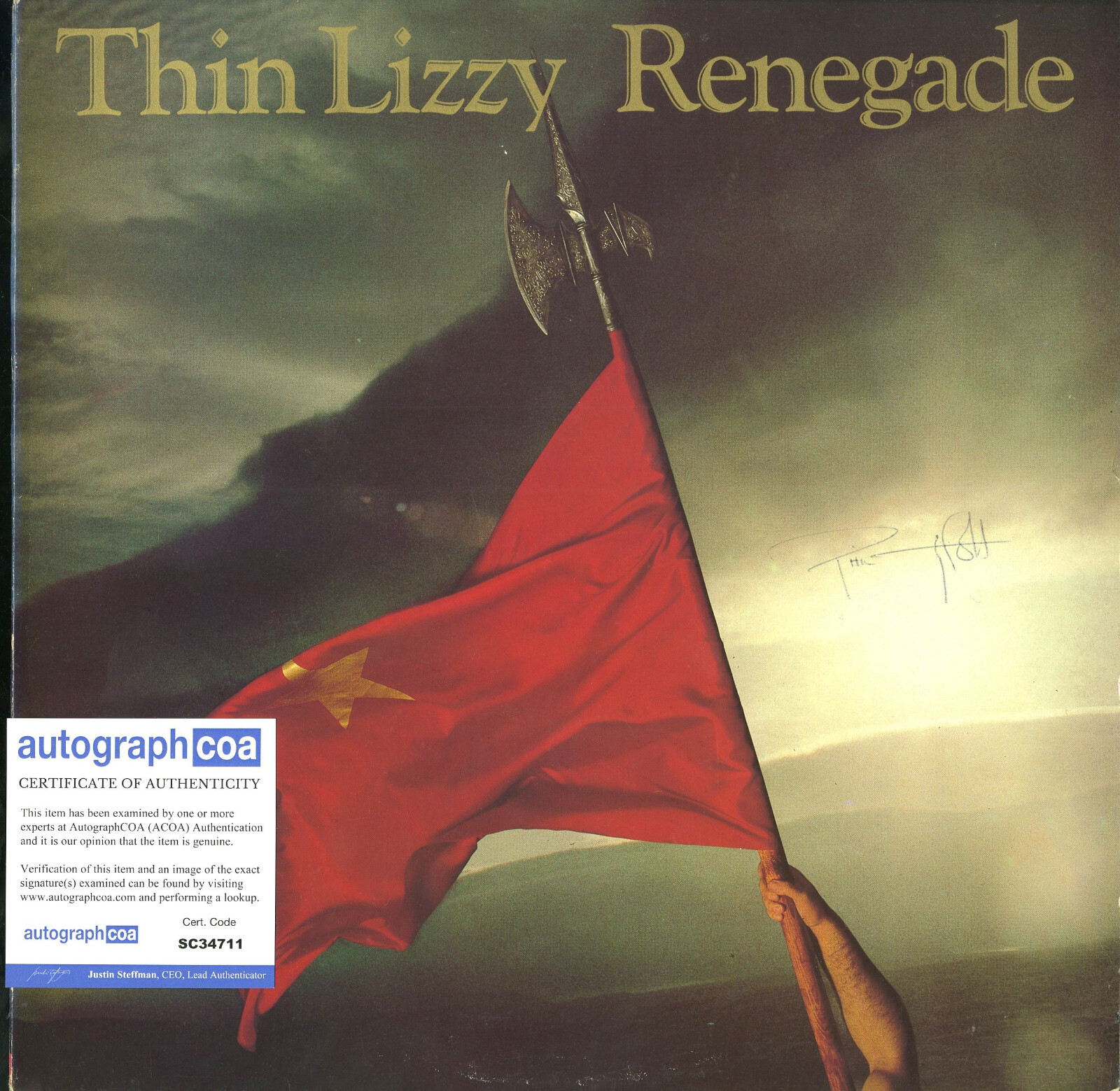 THIN LIZZY PHIL LYNOTT RENEGADE, SIGNED VINYL RECORD ACOA COLLECTIBLE MEMORABILIA