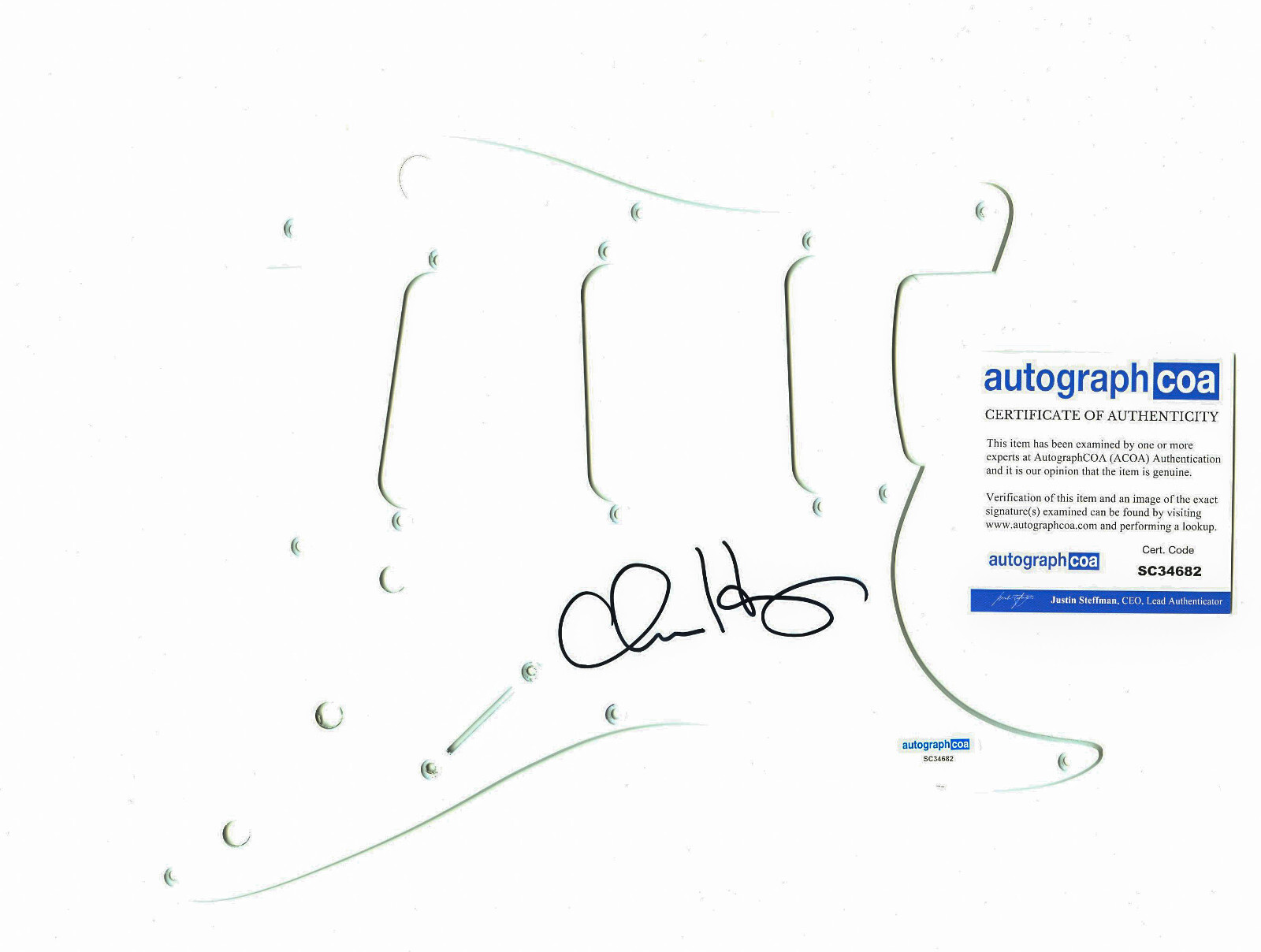 CHRIS HAYES HUEY LEWIS & NEWS ORIGINAL LEAD GUITAR PLAYER SIGNED PICK GUARD ACOA COLLECTIBLE MEMORABILIA