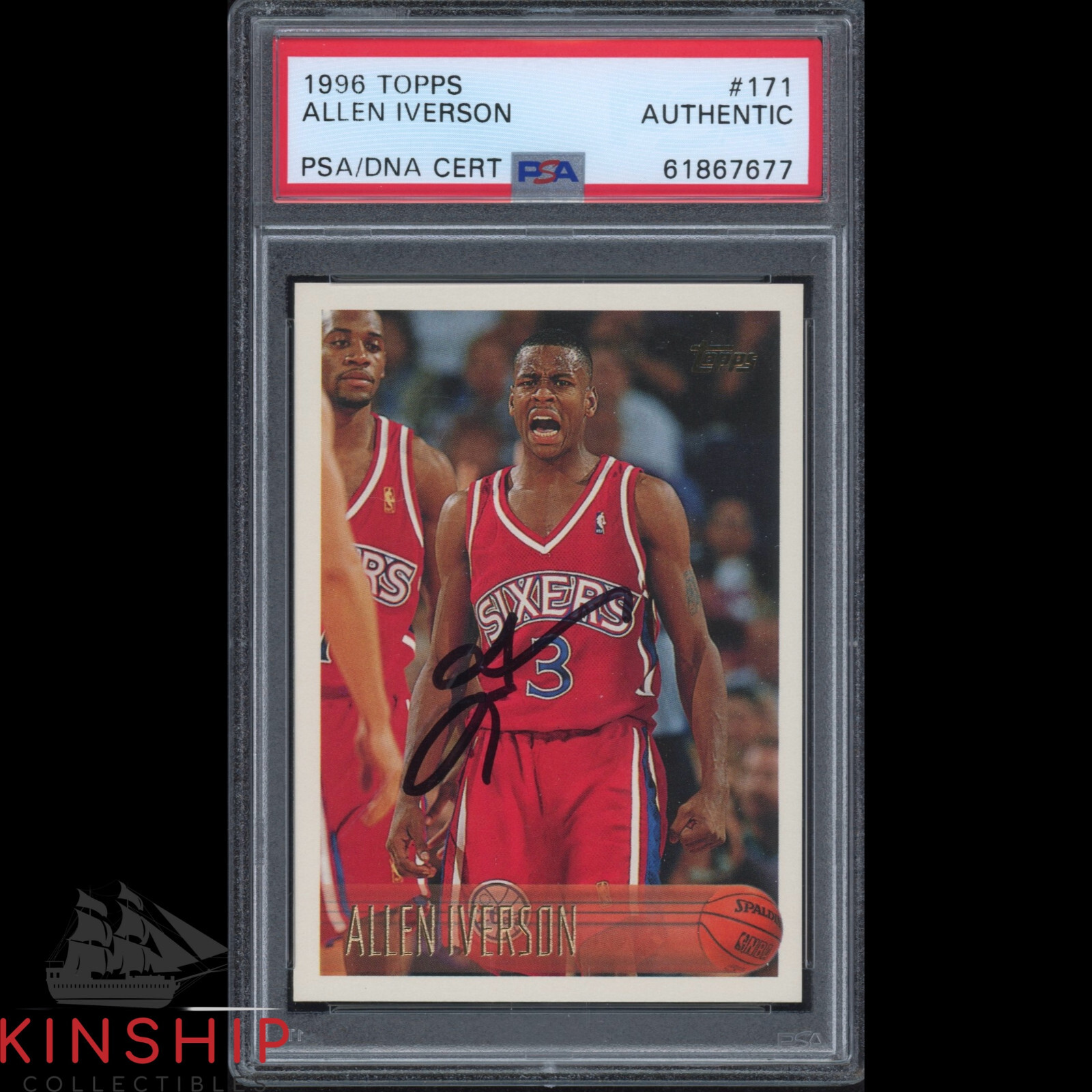 Allen Iverson signed 1996 Topps Rookie Card #171 PSA DNA Slabbed Auto HOF C2202