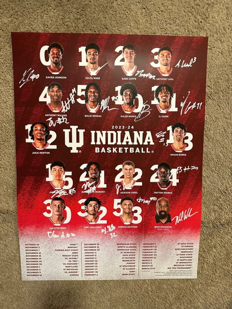 2023-2024 IU INDIANA HOOSIERS MENS BASKETBALL TEAM SIGNED POSTER MIKE WOODSON ++ COLLECTIBLE MEMORABILIA