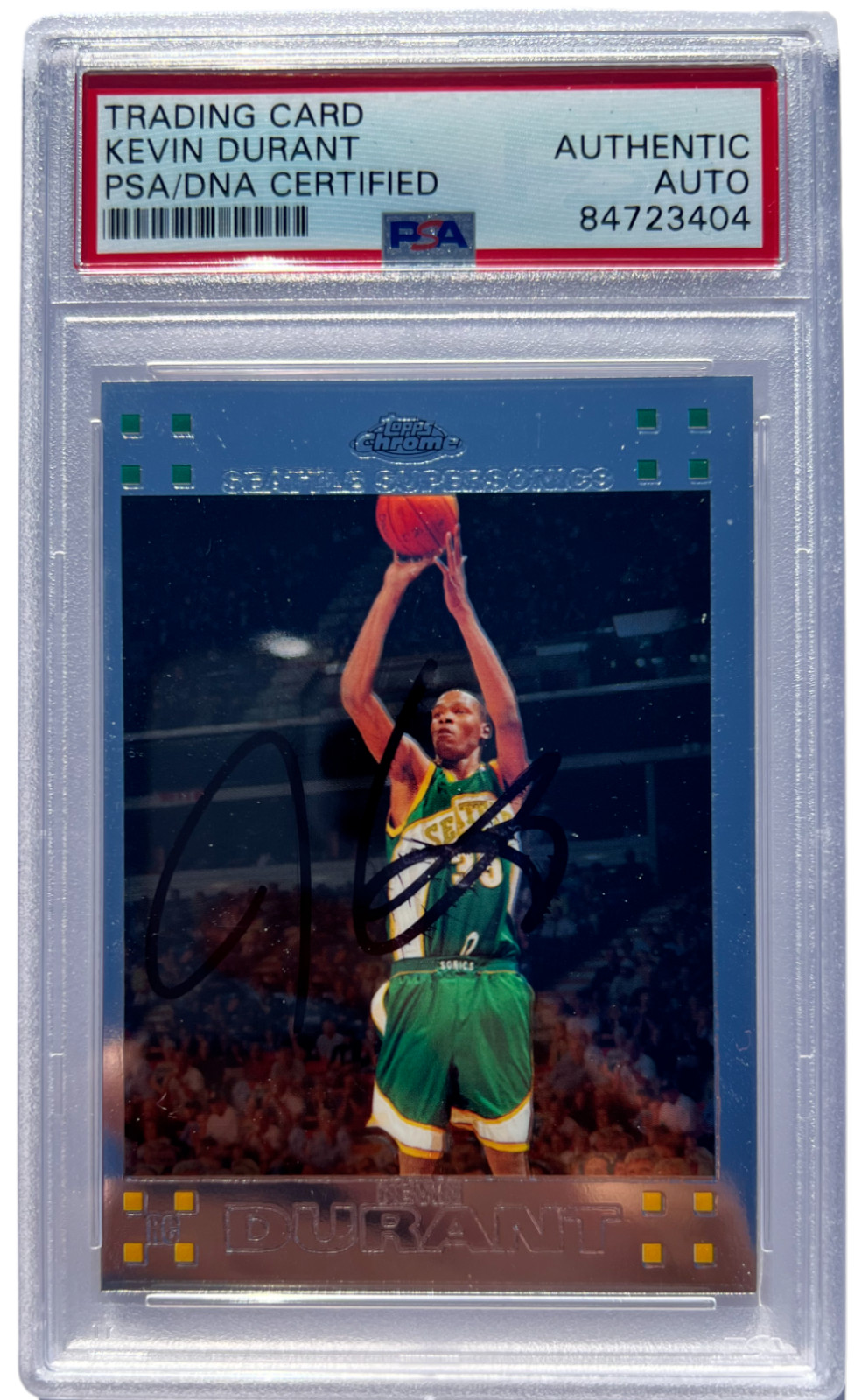 KEVIN DURANT SIGNED SONICS 2007 TOPPS CHROME ROOKIE CARD #131 RC PSA/DNA