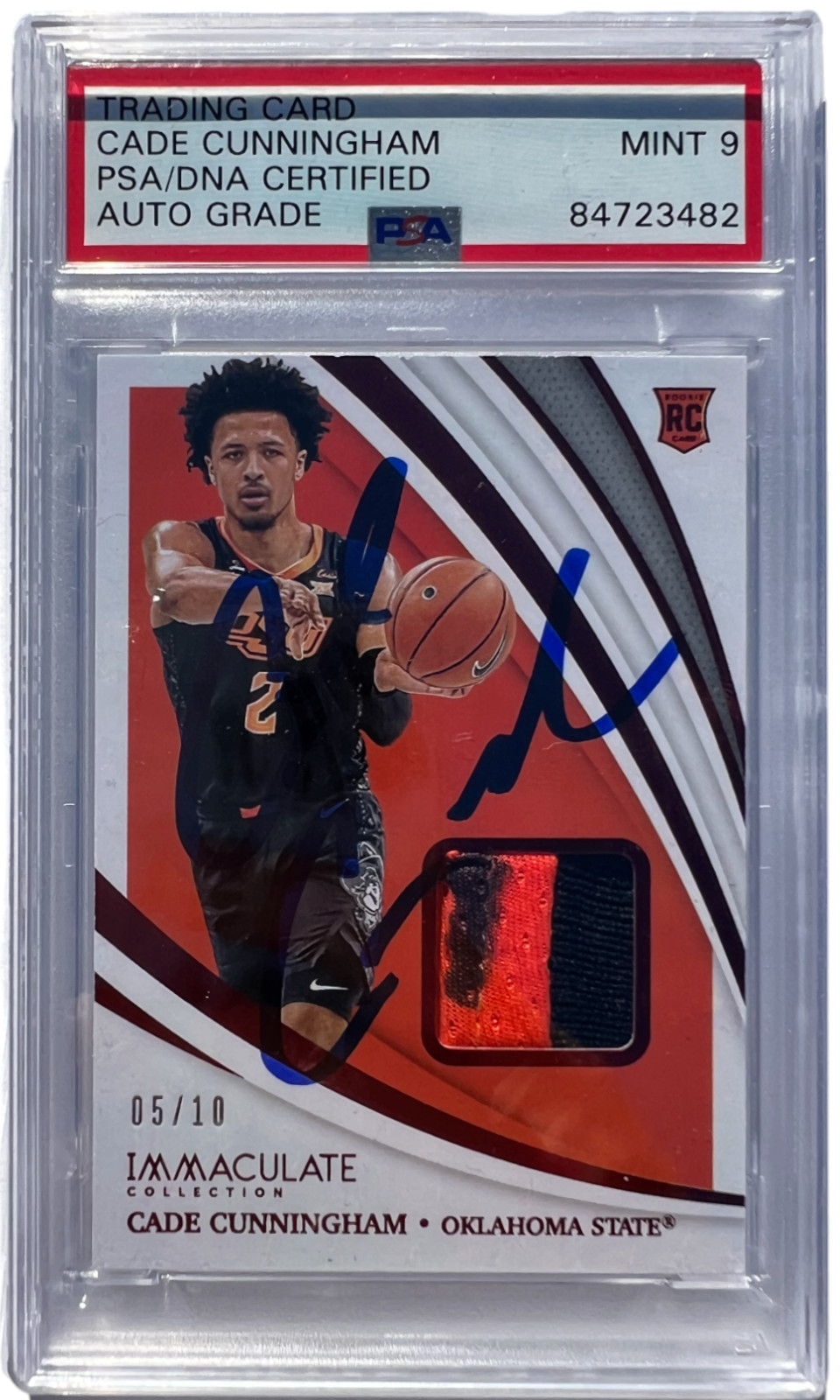 CADE CUNNINGHAM SIGNED 2021-22 IMMACULATE COLLEGIATE PATCH RC CARD AUTO PSA/DNA