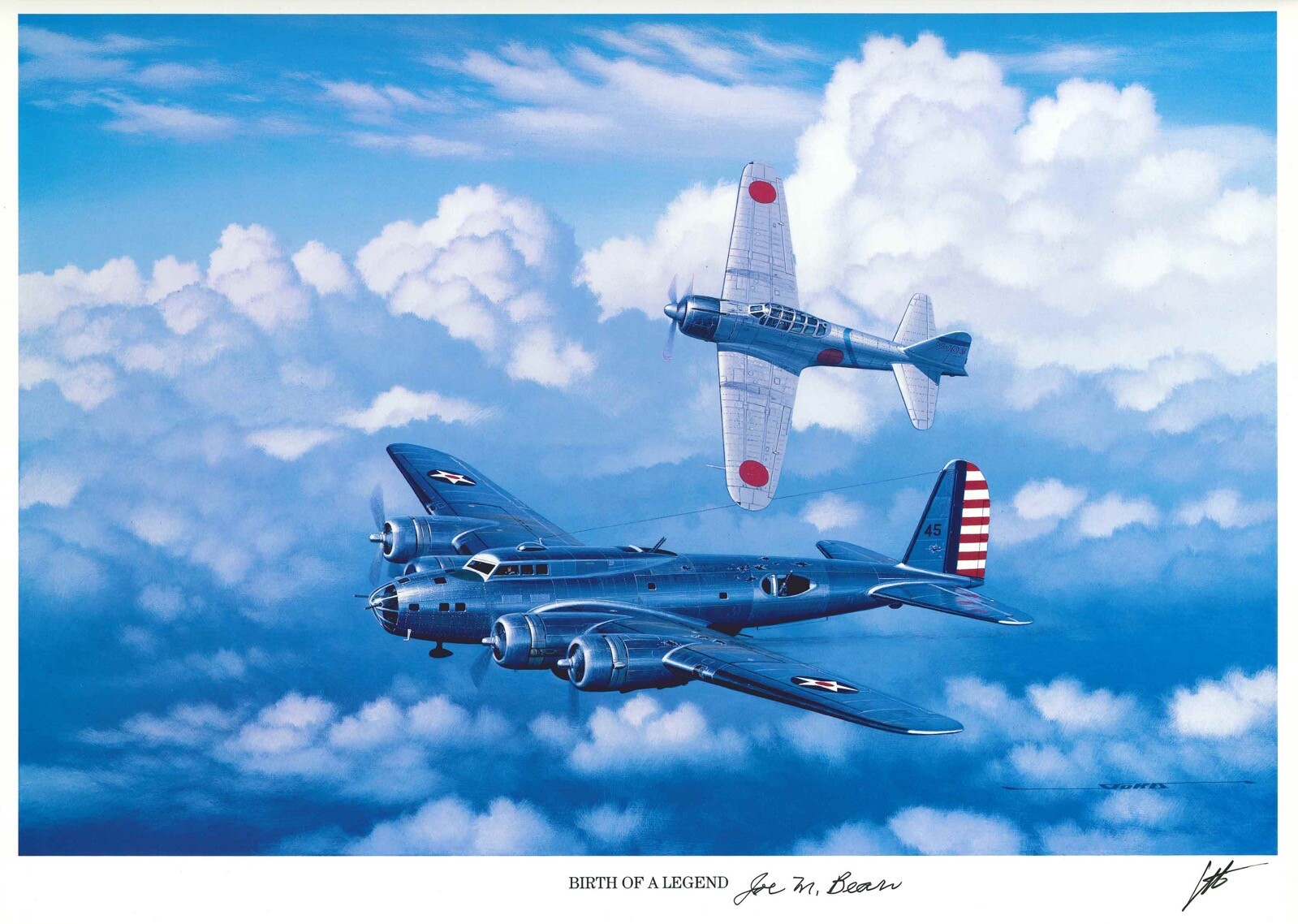 JOE BEAN SIGNED BIRTH OF A LEGEND STAN STOKES PRINT WWII B-17 NAVIGATOR