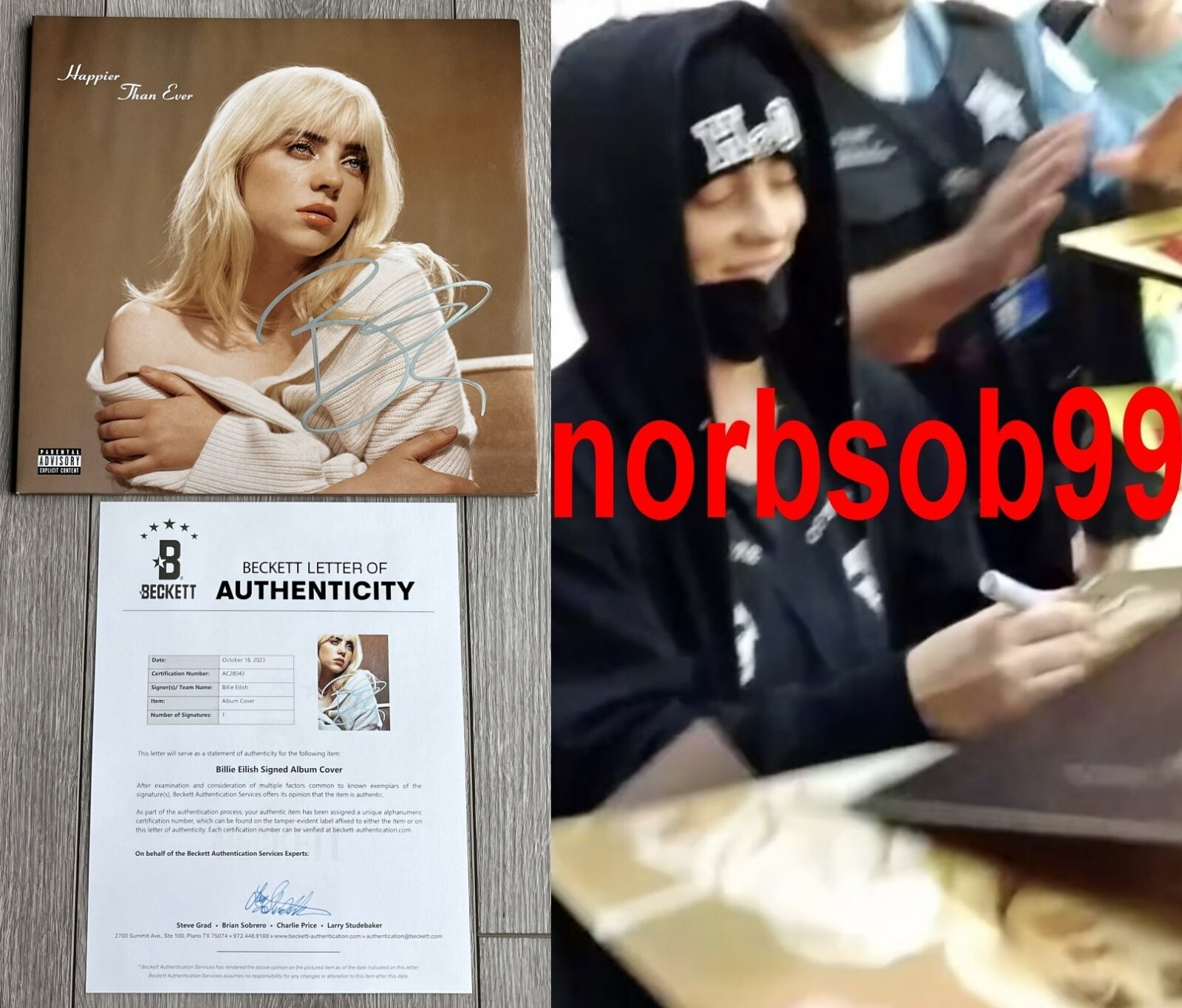BILLIE EILISH SIGNED AUTOGRAPH HAPPIER THAN EVER VINYL ALBUM w/PROOF BECKETT COA
