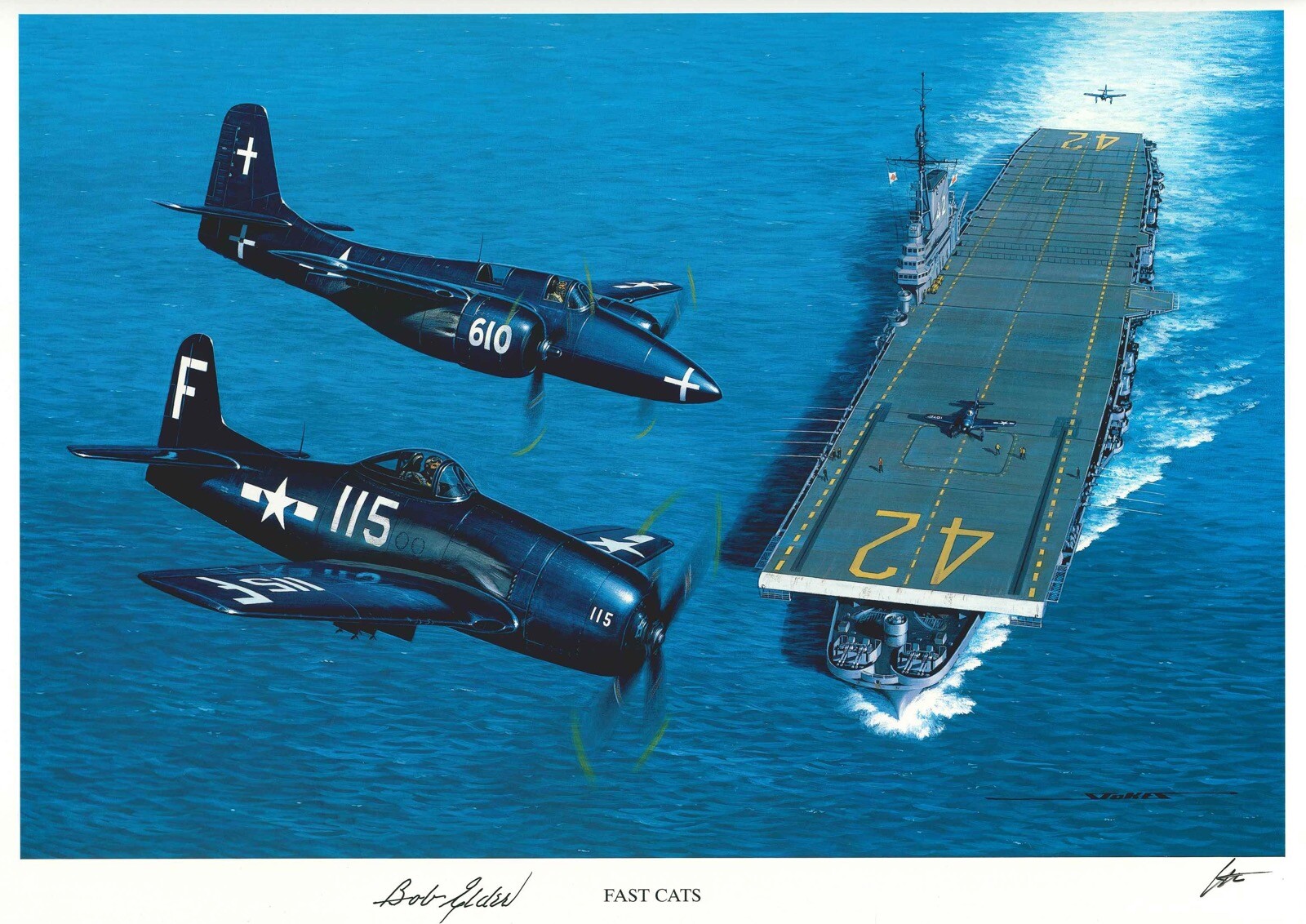 ROBERT ELDER SIGNED FAST CATS STAN STOKES PRINT WWII BATTLE OF MIDWAY PILOT