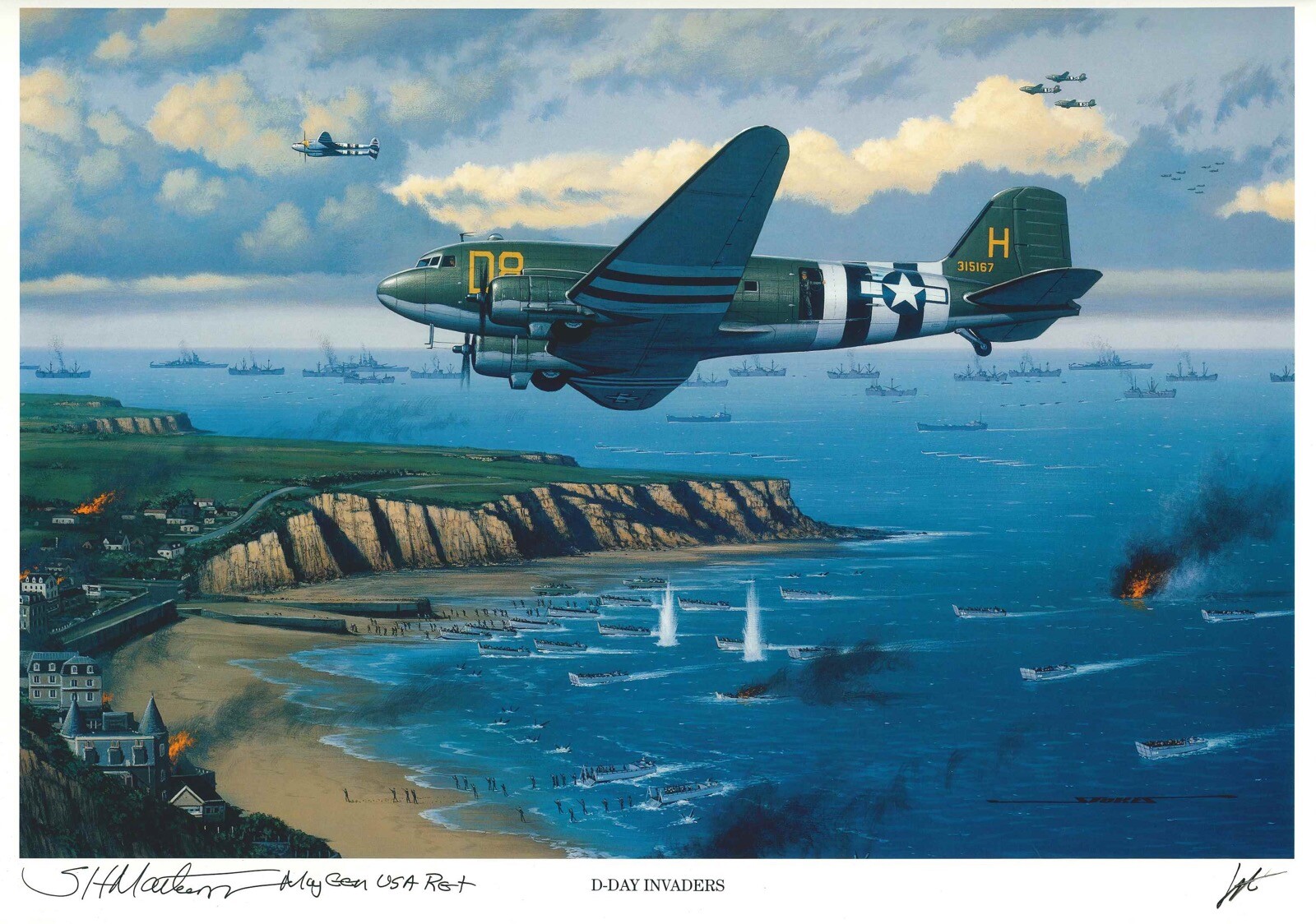 SALVE MATHESON SIGNED D-DAY INVADERS STAN STOKES PRINT BAND OF BROTHERS RARE