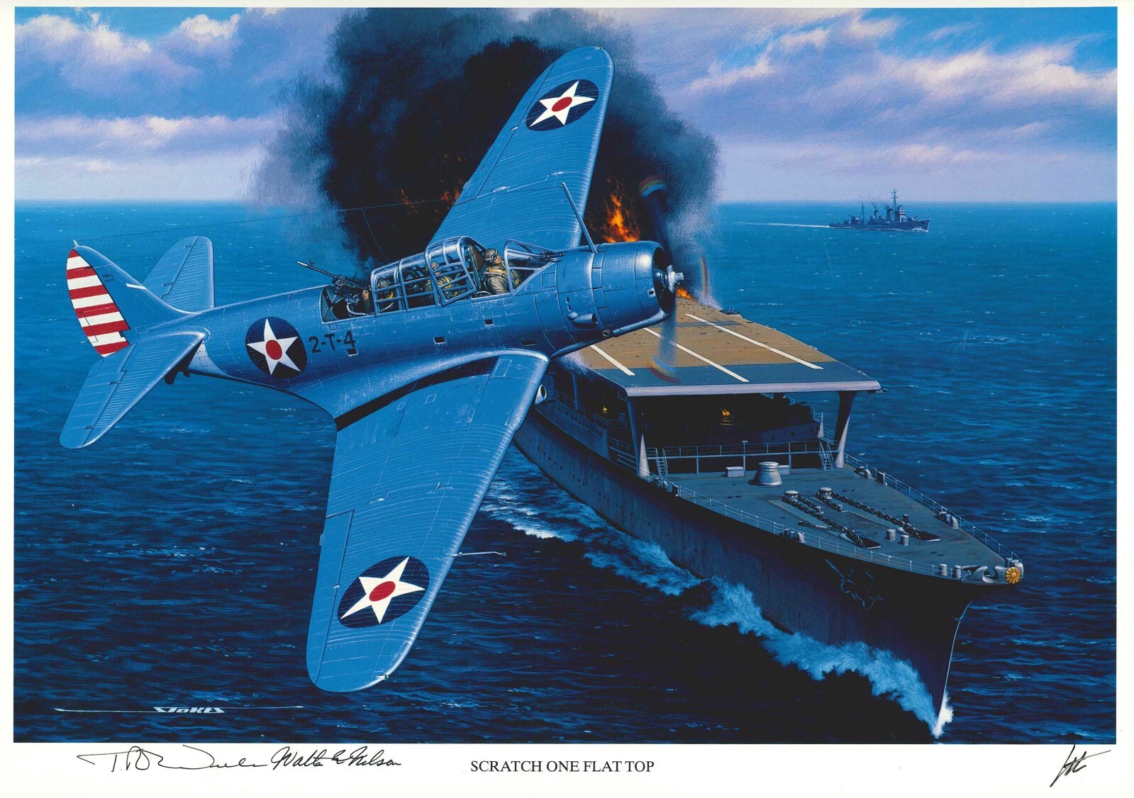 T.R. WIEBE WALTER NELSON DUAL SIGNED SCRATCH ONE FLAT TOP STAN STOKES PRINT WWII