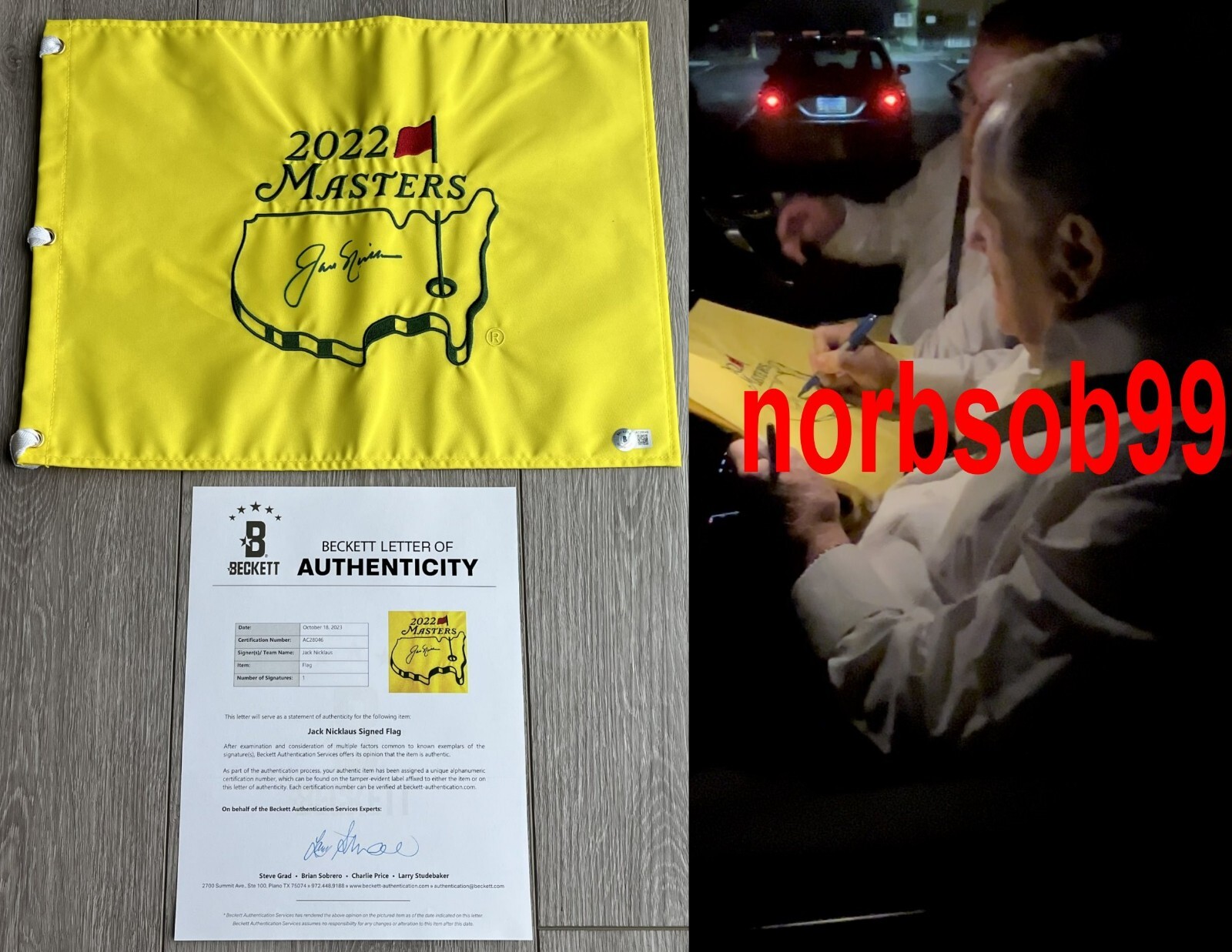 JACK NICKLAUS SIGNED 2022 MASTERS PIN FLAG w/EXACT VIDEO PROOF & BECKETT BAS COA