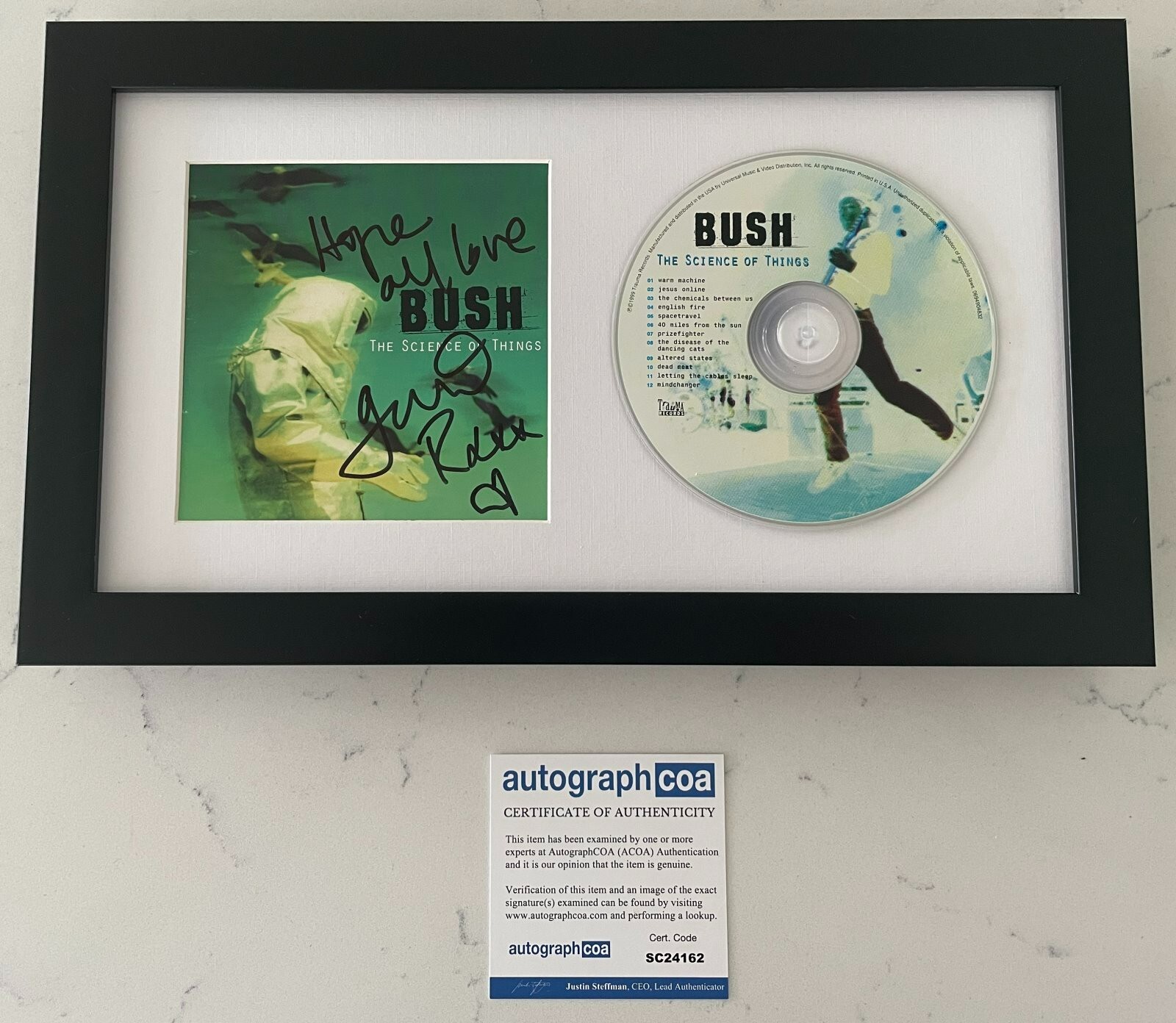 GAVIN ROSSDALE SIGNED BUSH THE SCIENCE OF THINGS FRAMED MATTED CD w/PROOF & COA
