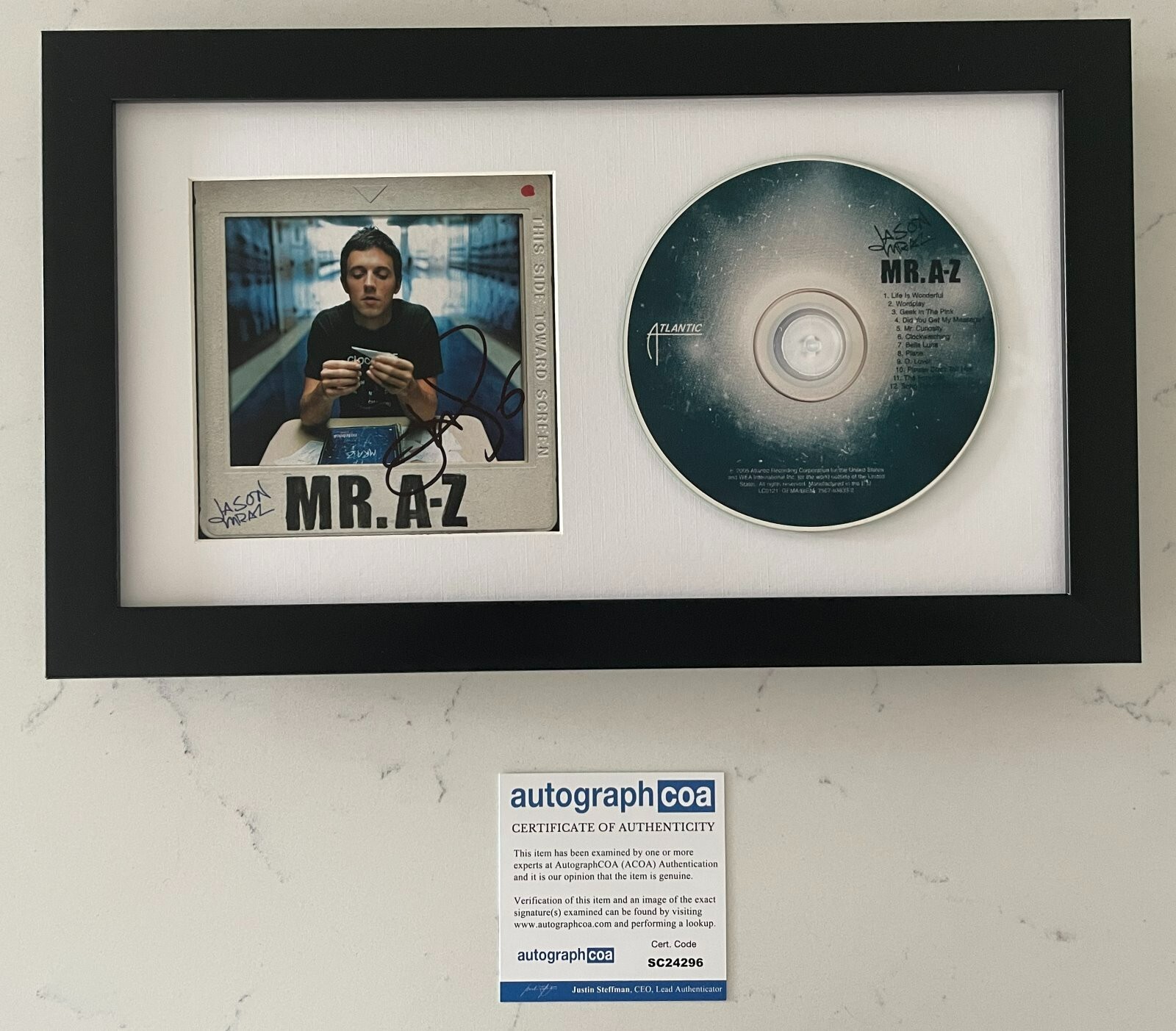 JASON MRAZ SIGNED MR. A-Z FRAMED & MATTED CD w/EXACT PROOF AUTOGRAPH COA ACOA