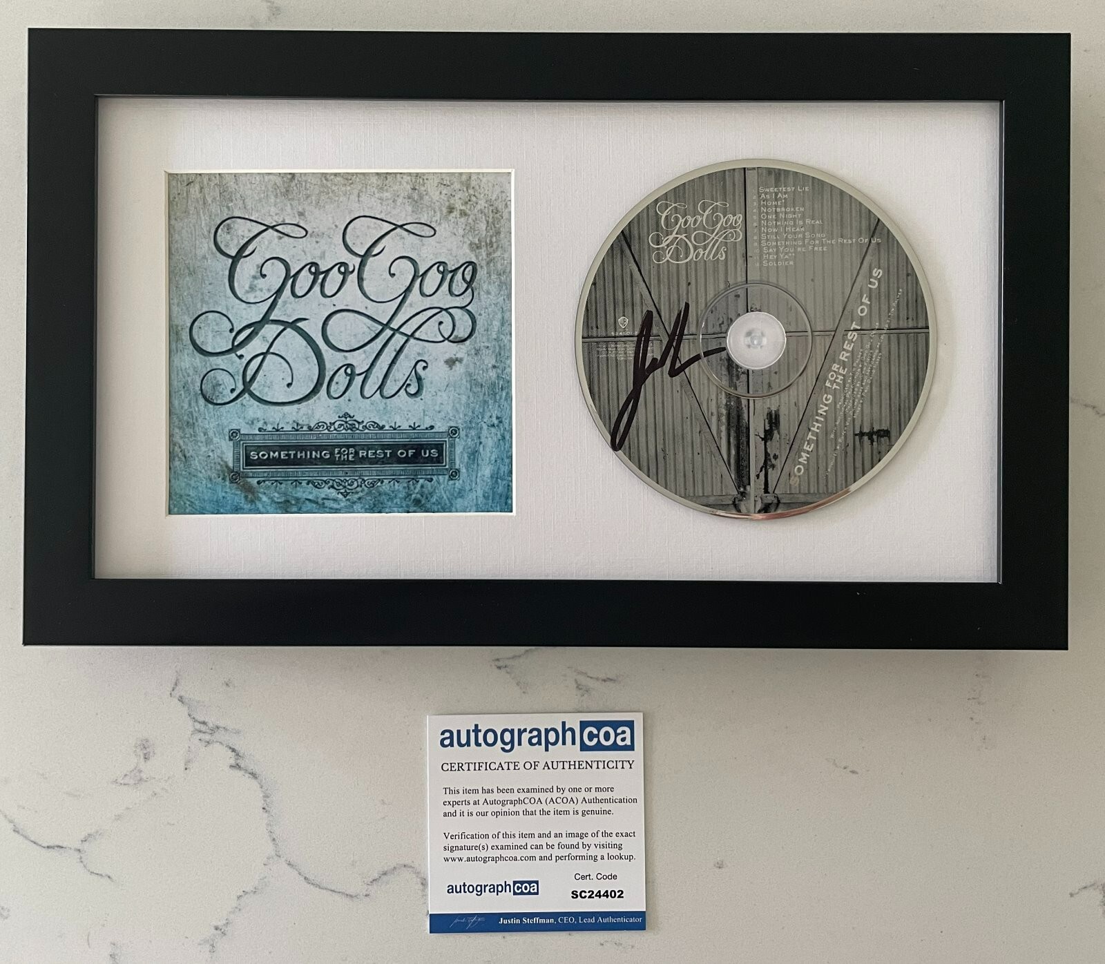 JOHNNY RZEZNIK SIGNED GOO GOO DOLLS SOMETHING FOR THE REST OF US FRAMED CD COA