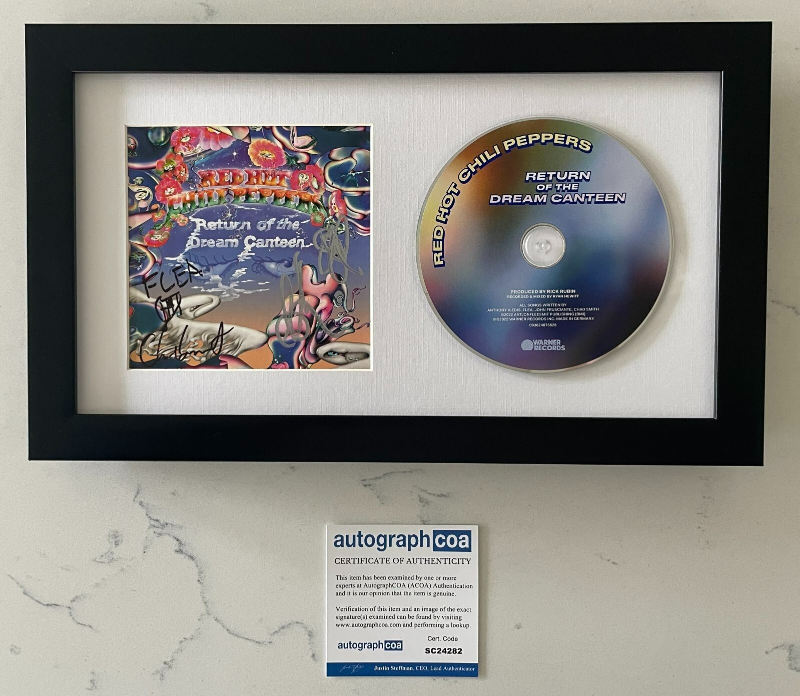 RED HOT CHILI PEPPERS SIGNED THE RETURN OF THE DREAM CANTEEN FRAMED CD COA ACOA