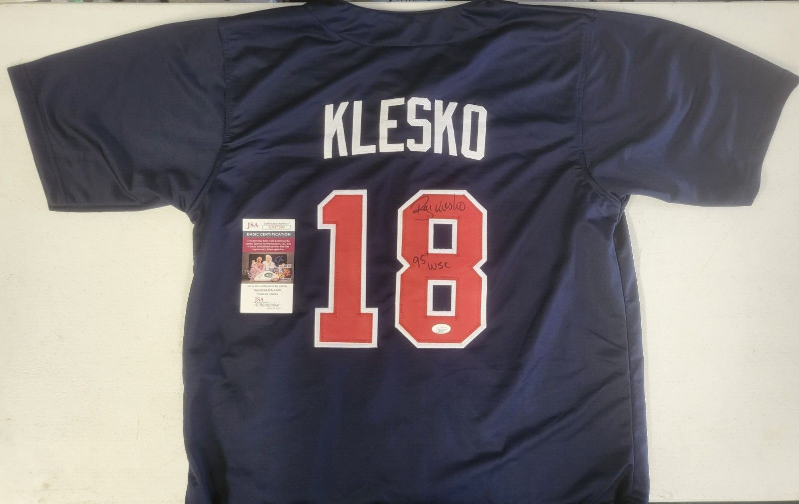 RYAN KLESKO #18 ATLANTA BRAVES 95 WSC SIGNED AUTO CUSTOM JERSEY SIZE XL JSA COA