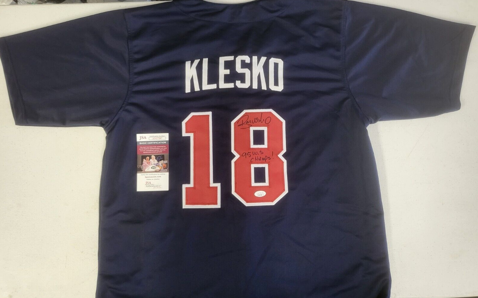 RYAN KLESKO #18 ATLANTA BRAVES 95 WSC SIGNED AUTO CUSTOM JERSEY SZ XL JSA COA **
