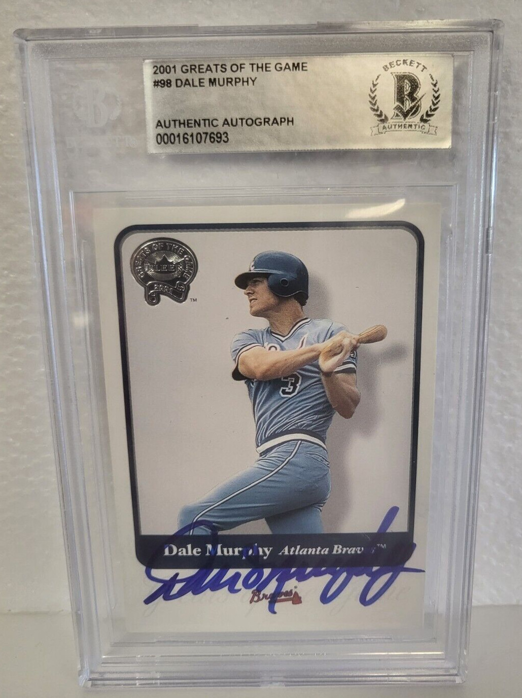 2001 FLEER GREATS OF THE GAME DALE MURPHY ATLANTA BRAVES #98 SIGNED CARD BECKETT