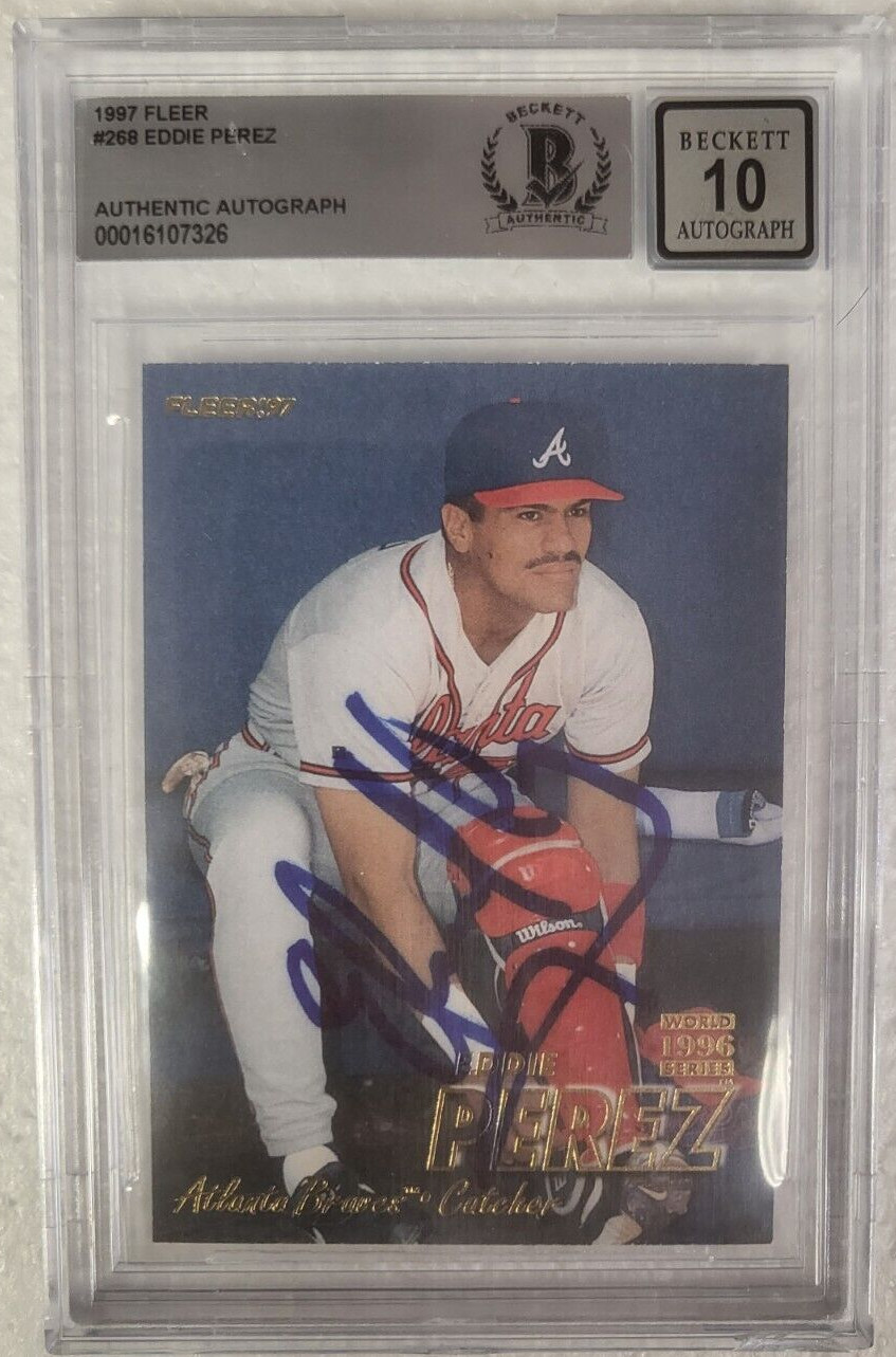 1997 FLEER TONY PEREZ ATLANTA BRAVES SIGNED AUTO CARD #268 BECKETT 10 AUTO