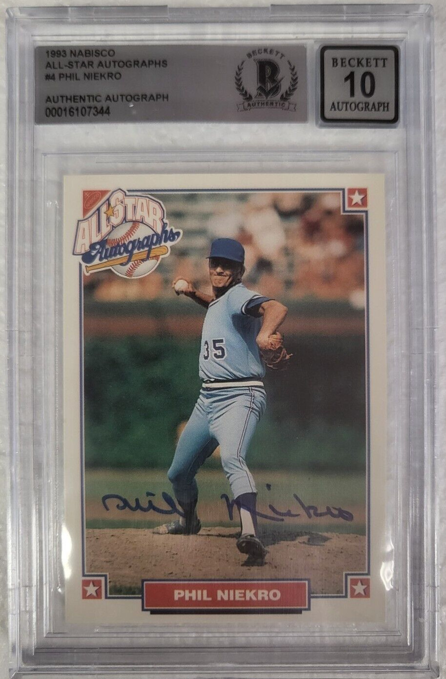 1993 NABISCO ALL-STAR PHIL NIEKRO BRAVES SIGNED CARD #257 BECKETT 10 AUTO