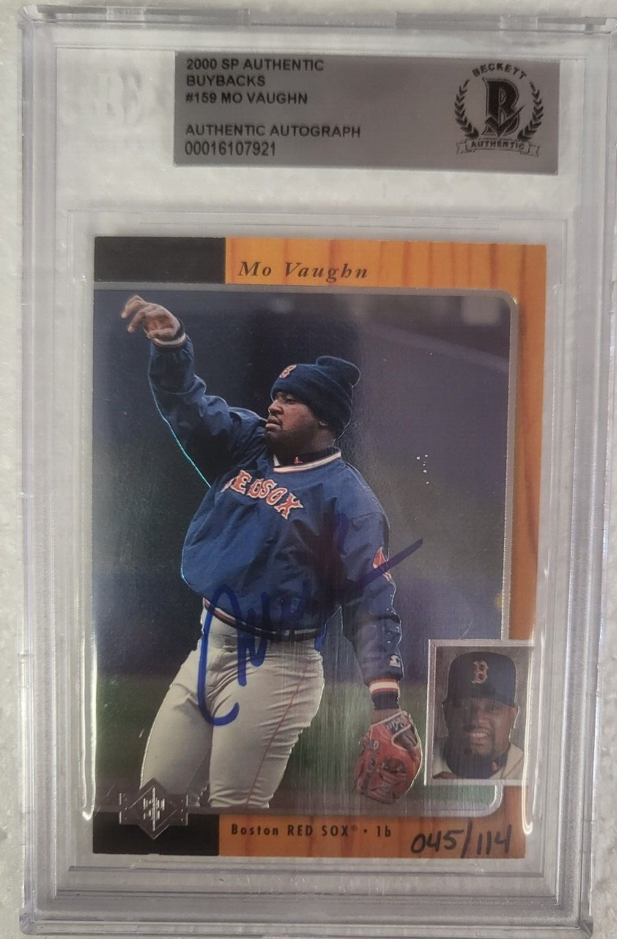 2000 SP AUTH BUYBACKS MO VAUGHN RED SOX SIGNED AUTOGRAPHED CARD BECKETT AUTH