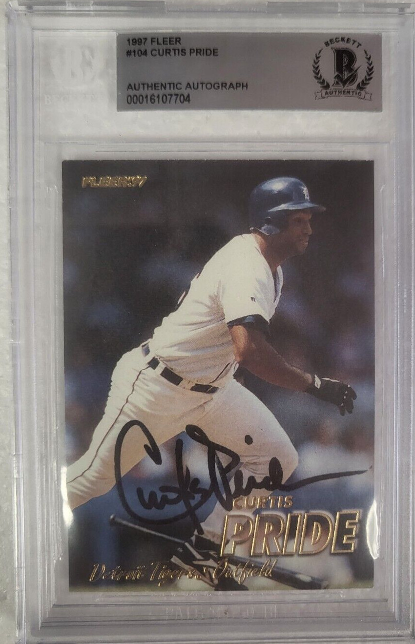 1997 FLEER CURTIS PRIDE DETROIT TIGERS SIGNED AUTOGRAPHED #104 CARD BECKETT AUTH