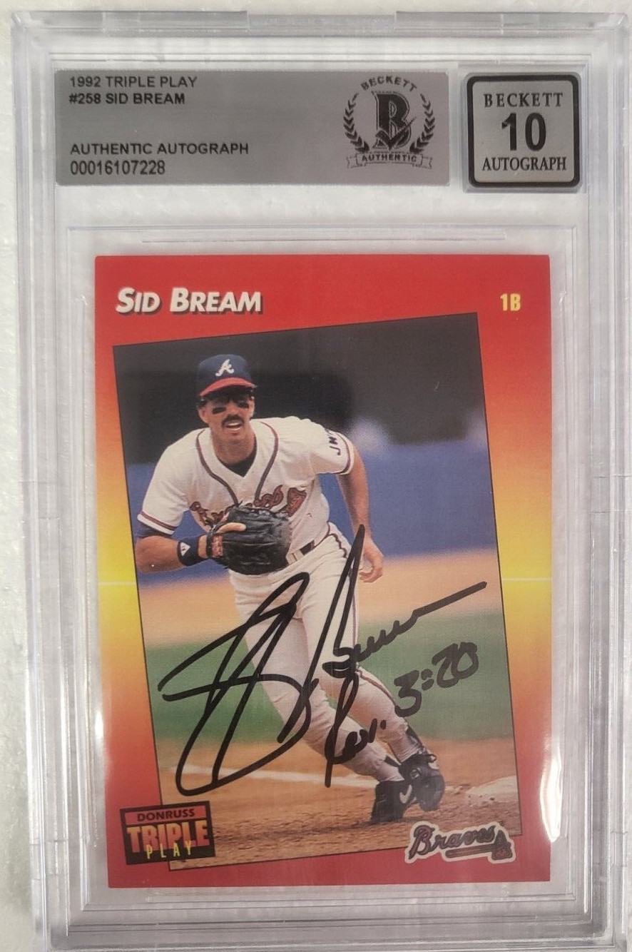 1992 TRIPLE PLAY SID BREAM ATLANTA BRAVES SIGNED AUTO #258 CARD BECKETT 10 AUTO