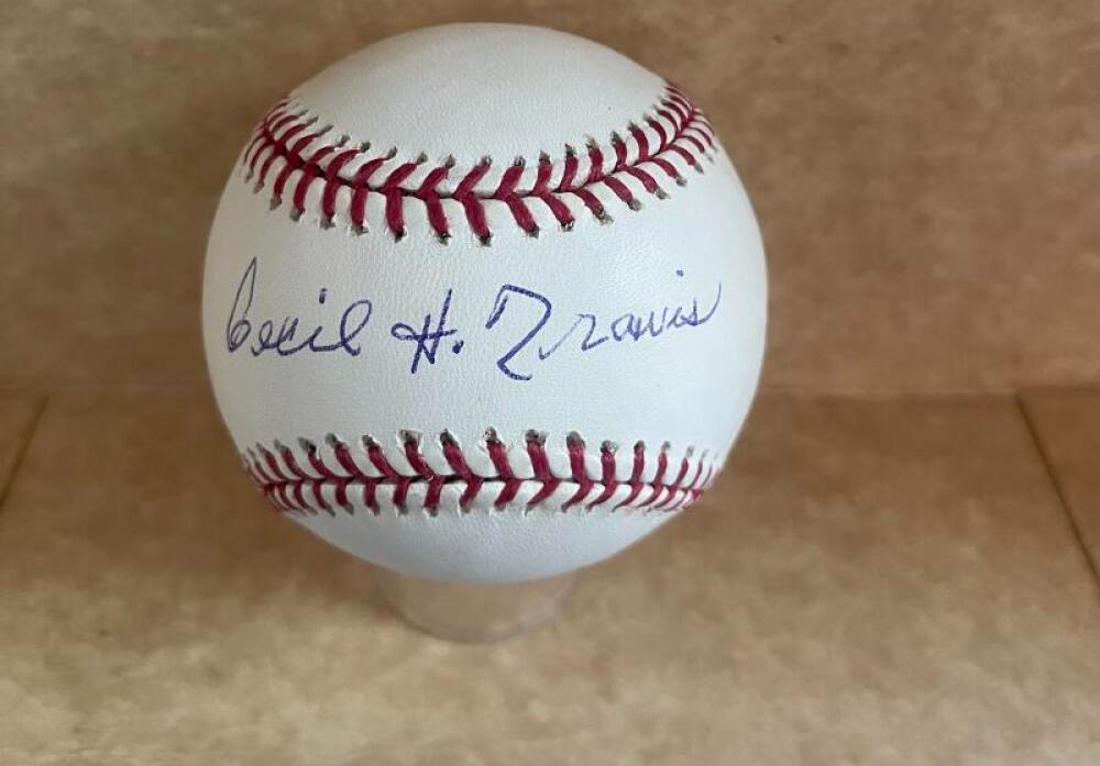 CECIL H. TRAVIS SENATORS SIGNED AUTOGRAPHED M.L. BASEBALL BECKETT AUTH