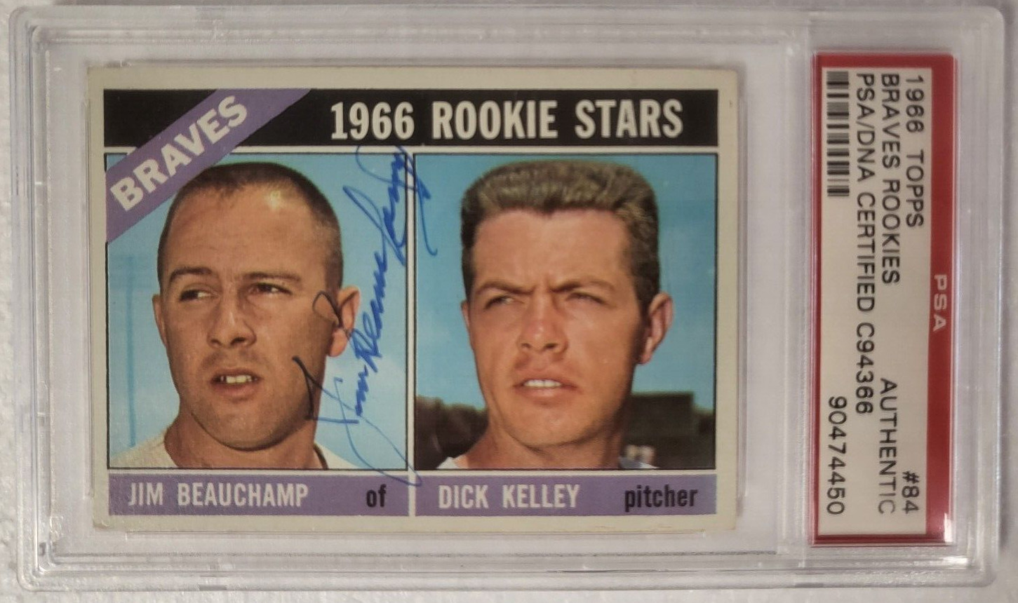1966 TOPPS BRAVES ROOKIES JIM BEAUCHAMP SIGNED AUTO #84 CARD PSA