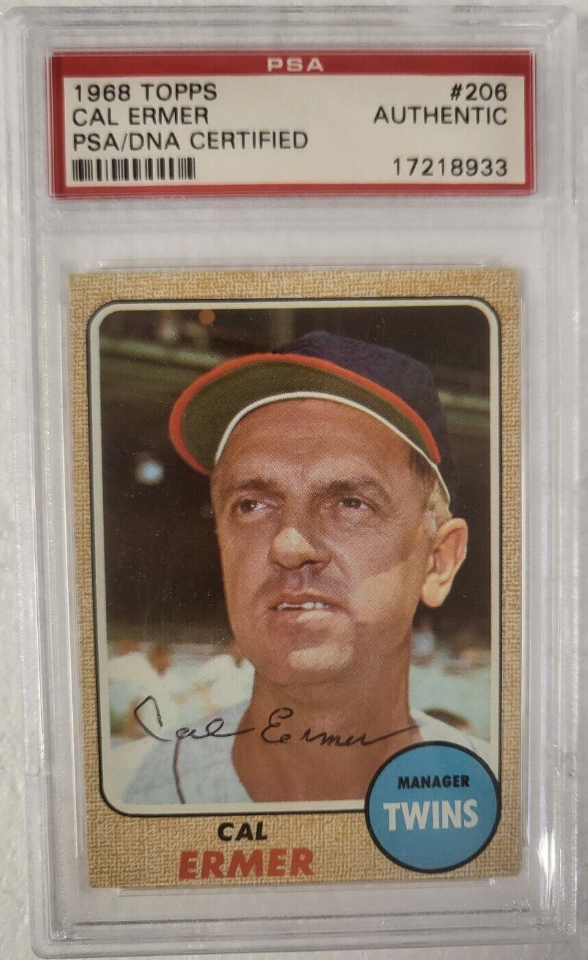 1968 TOPPS CAL ERMER MINNESOTA TWINS SIGNED AUTOGRAPHED #206 CARD PSA