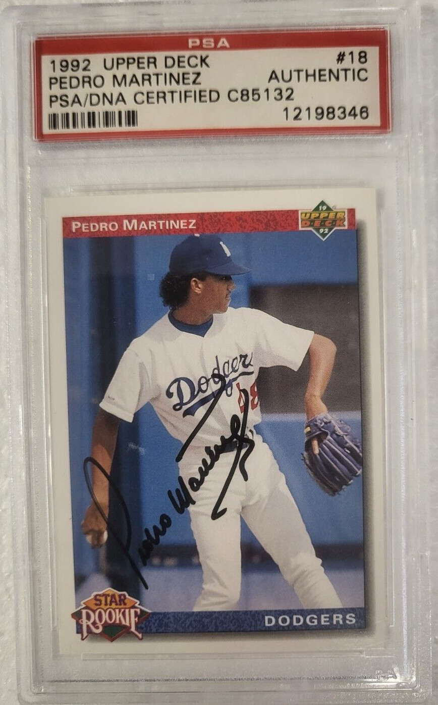 1992 UPPER DECK PEDRO MARTINEZ ROOKIE RC SIGNED AUTOGRAPHED #18 CARD PSA