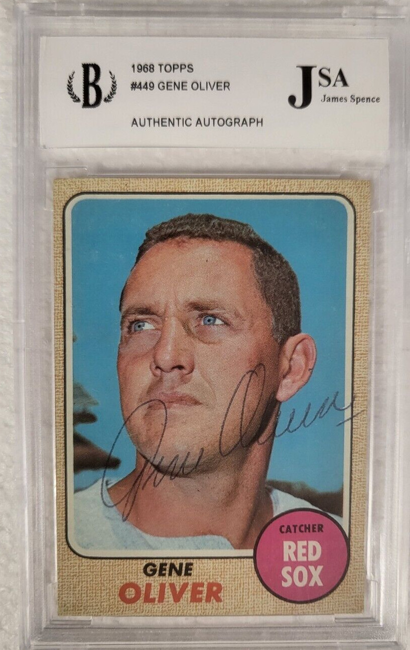 1968 TOPPS GENE OLIVER BOSTON RED SOX SIGNED AUTOGRAPHED AUTO #449 CARD JSA