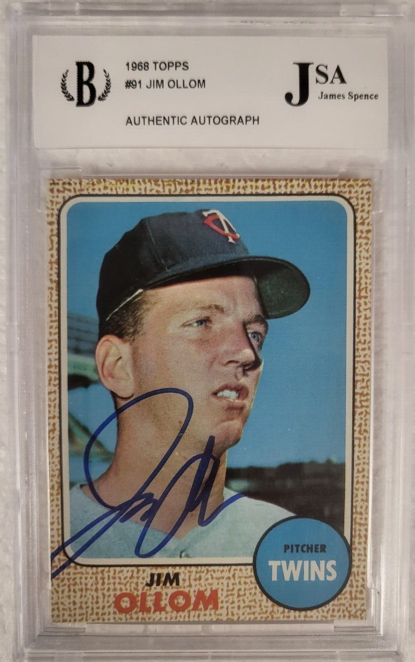 1968 TOPPS JIM OLLOM MINNESOTA TWINS SIGNED AUTOGRAPHED AUTO #91 CARD JSA