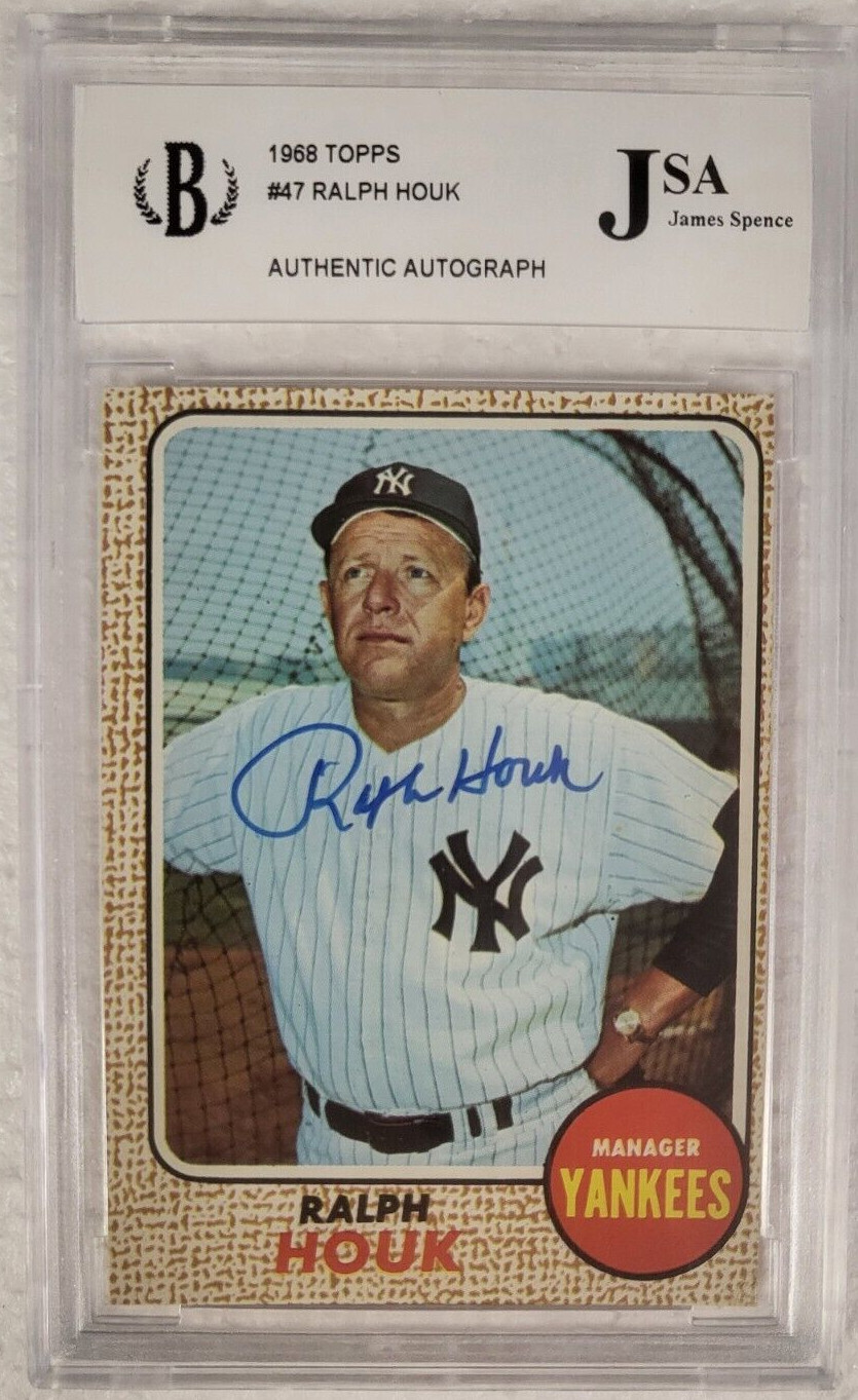 1968 TOPPS RALPH HOUK NEW YORK YANKEES SIGNED AUTOGRAPHED AUTO #47 CARD JSA