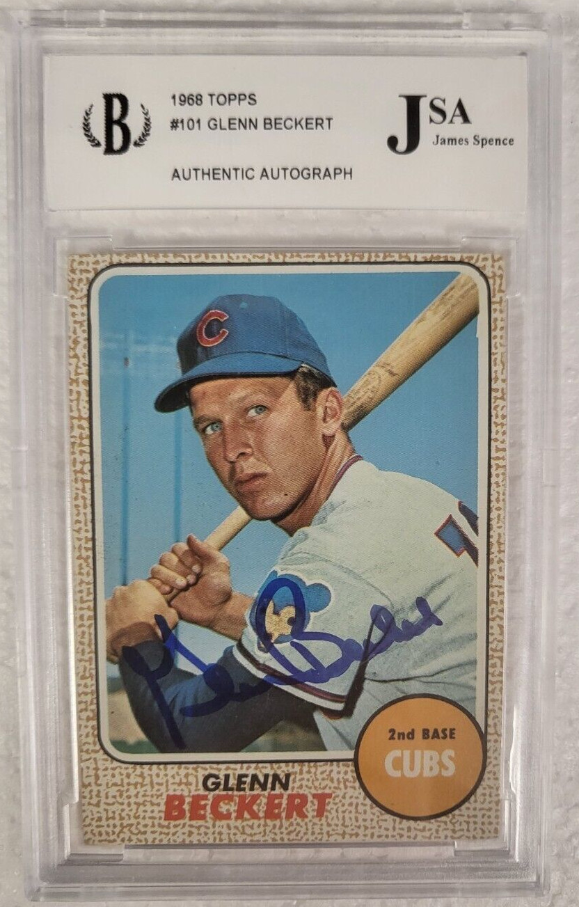 1968 TOPPS GLENN BECKERT CHICAGO CUBS SIGNED AUTOGRAPHED AUTO #101 CARD JSA