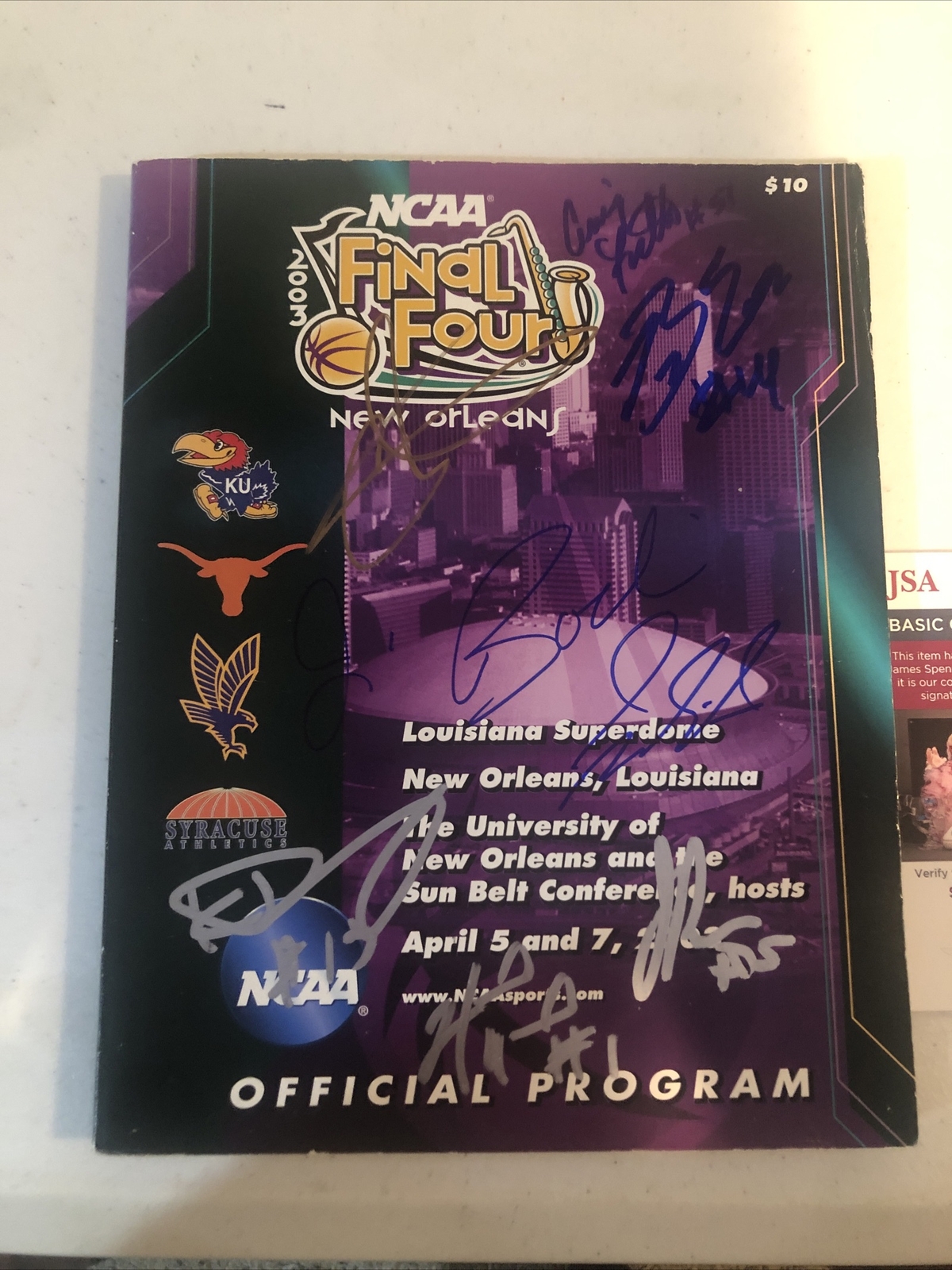 SYRACUSE ORANGE- 2003 FINAL FOUR PROGRAM SIGNED AUTOGRAPH JSA COA CARMELO CUSE