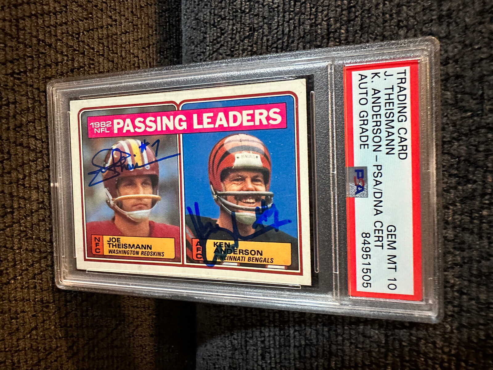 Ken Anderson Joe Theismann Signed 1983 #202 Card PSA /DNA Slab Auto Gem Mint 10