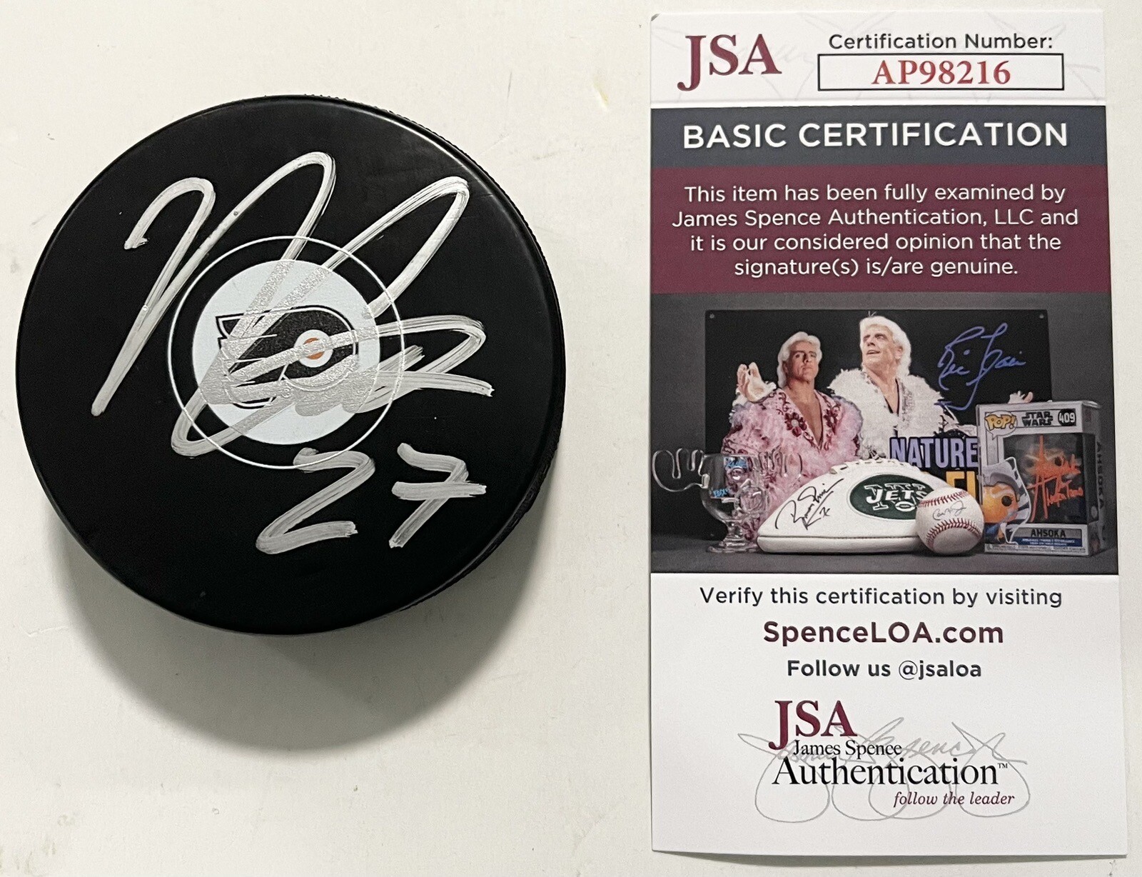 Noah Cates Signed Autographed Philadelphia Flyers Logo Hockey Puck JSA COA