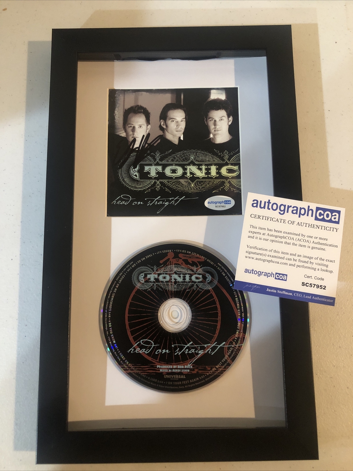 TONIC EMERSON HART SIGNED AUTOGRAPH FRAMED CD DISPLAY ACOA HEAD ON STRAIGHT COLLECTIBLE MEMORABILIA